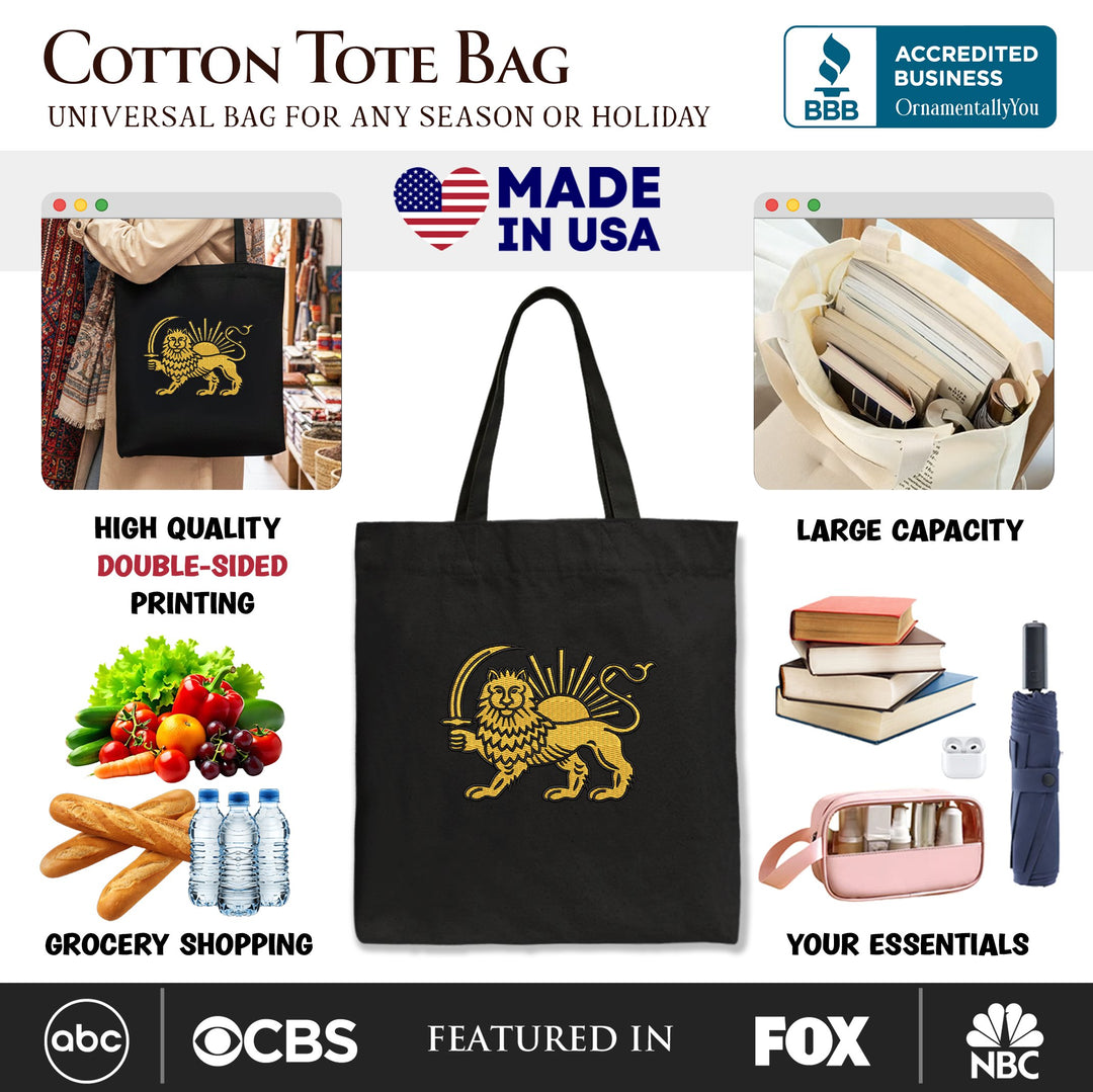 Iran Lion and Sun Emblem Canvas Tote Bag, Protest Persian Heritage Pride Gift Shopper OrnamentallyYou 