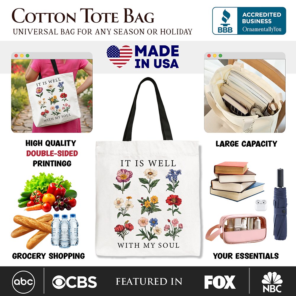 It Is Well With My Soul Christian Floral Canvas Tote Bag, Gift With Bible Verse Design Tote Bag OrnamentallyYou 