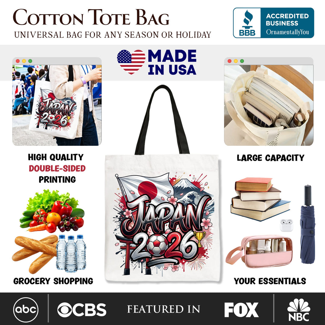 Japan 2026 Soccer Cup Global Championship Tote Bag, Fans Football Gift Shopper Tote Bag OrnamentallyYou 