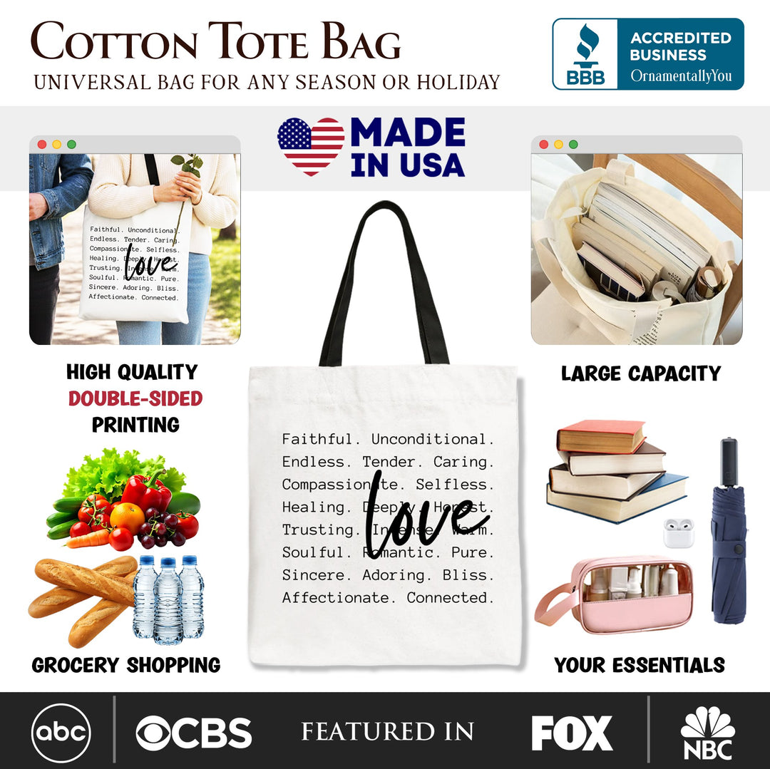 Love Definition Words Canvas Tote Bag, Minimalist Valentine Inspirational Love Gift Shopper Tote Bag OrnamentallyYou 