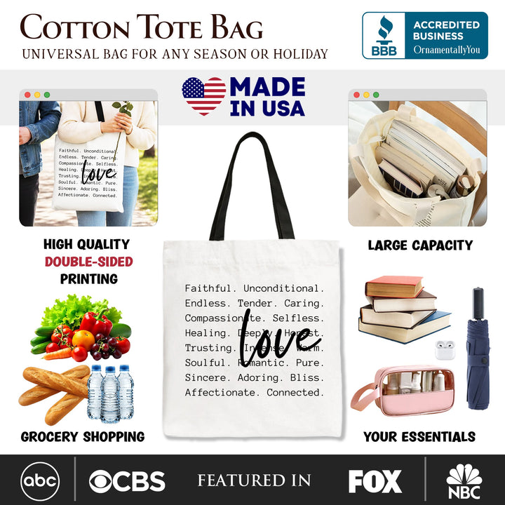 Love Definition Words Canvas Tote Bag, Minimalist Valentine Inspirational Love Gift Shopper Tote Bag OrnamentallyYou 