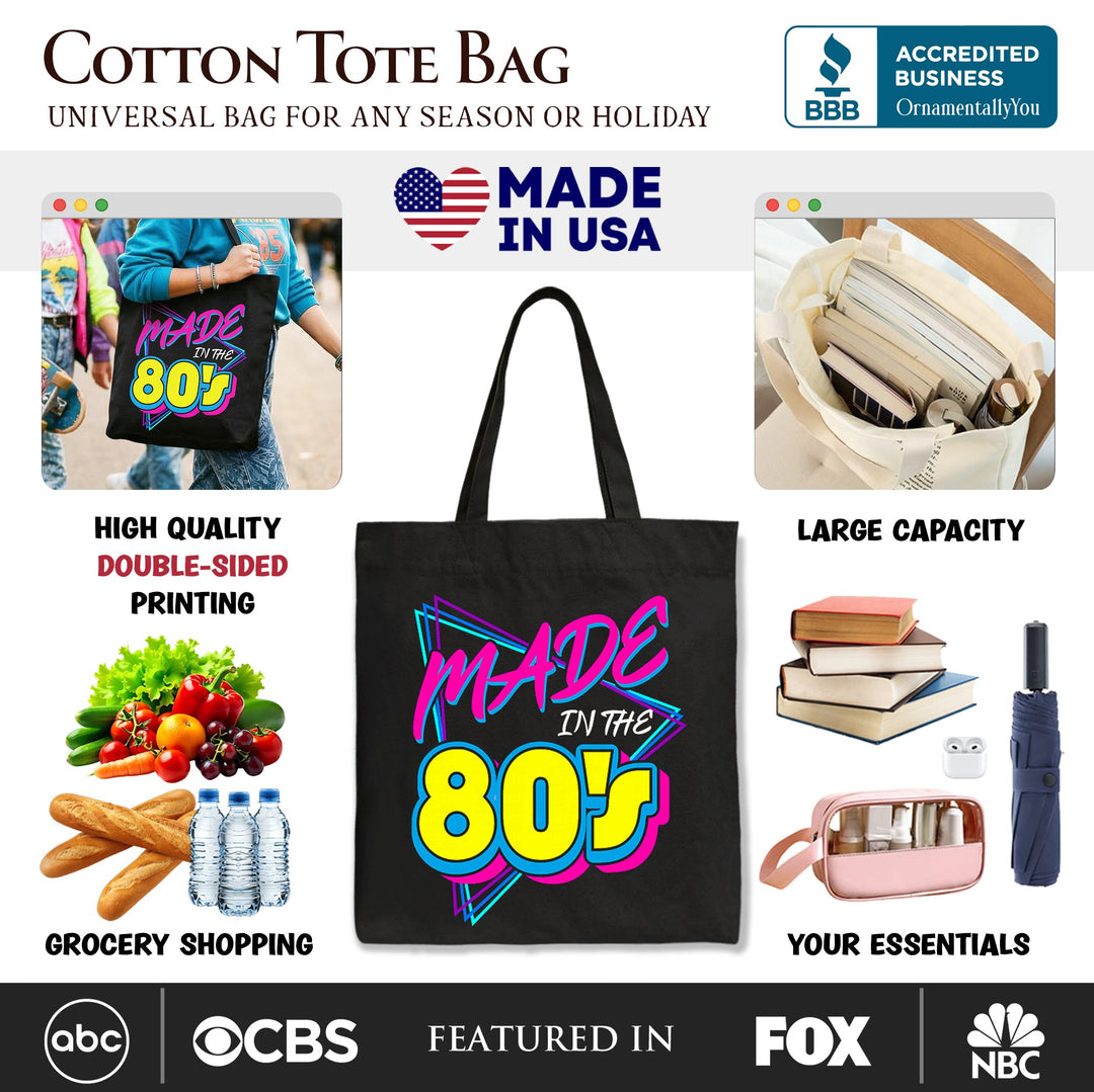 Made In The 80s Tote Bag, Neon Retro Eighties Kid Gift Shopper Tote Bag OrnamentallyYou 