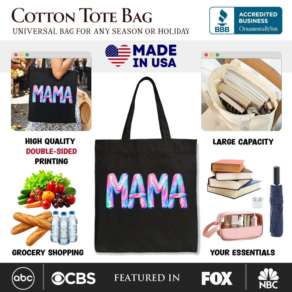 Mama Brushstroke Tote Bag, Printed Faux Oil Paint Colorful Trendy Mom Gift Shopper Tote Bag OrnamentallyYou 