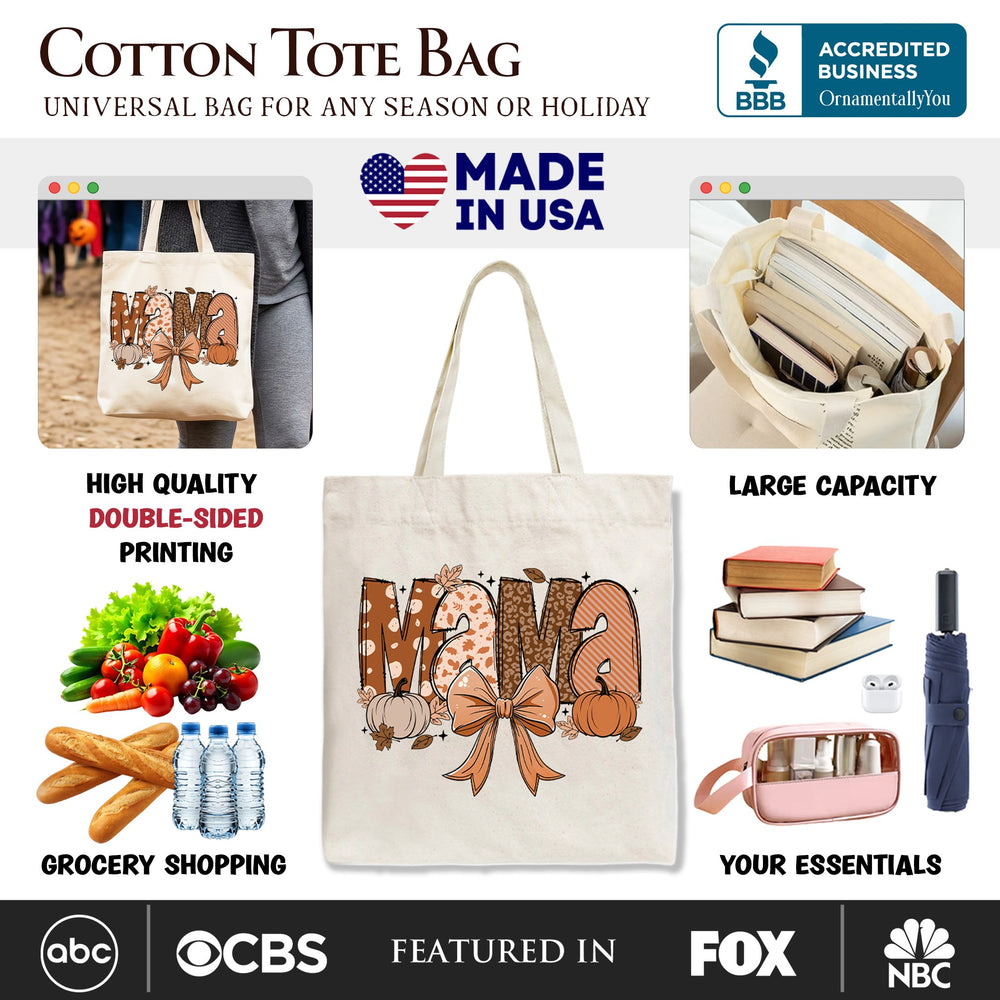 Mama Coquette Autumn Tote Bag, Cozy Fall Pumpkins for Mothers Tote Bag OrnamentallyYou 
