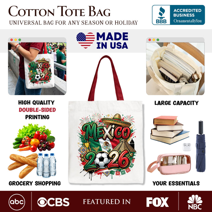 Mexico 2026 Soccer Cup Global Championship Tote Bag, Fans Football Gift Shopper Tote Bag OrnamentallyYou 