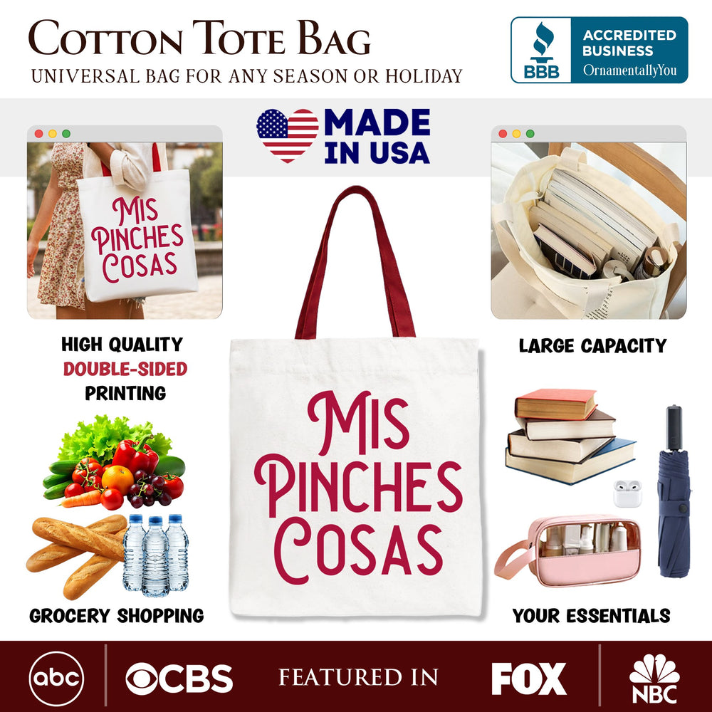 Mis Pinches Cosas Tote Bag, Funny Latino Spanish Quote Gift Shopper Tote Bag OrnamentallyYou 