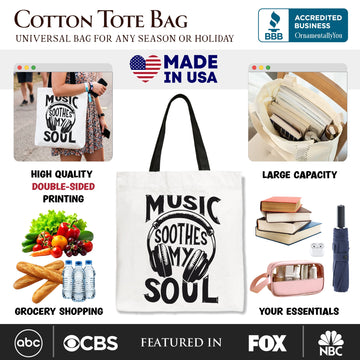 Music Soothes My Soul Tote Bag, Festival Concert Gift Shopper Tote Bag OrnamentallyYou 