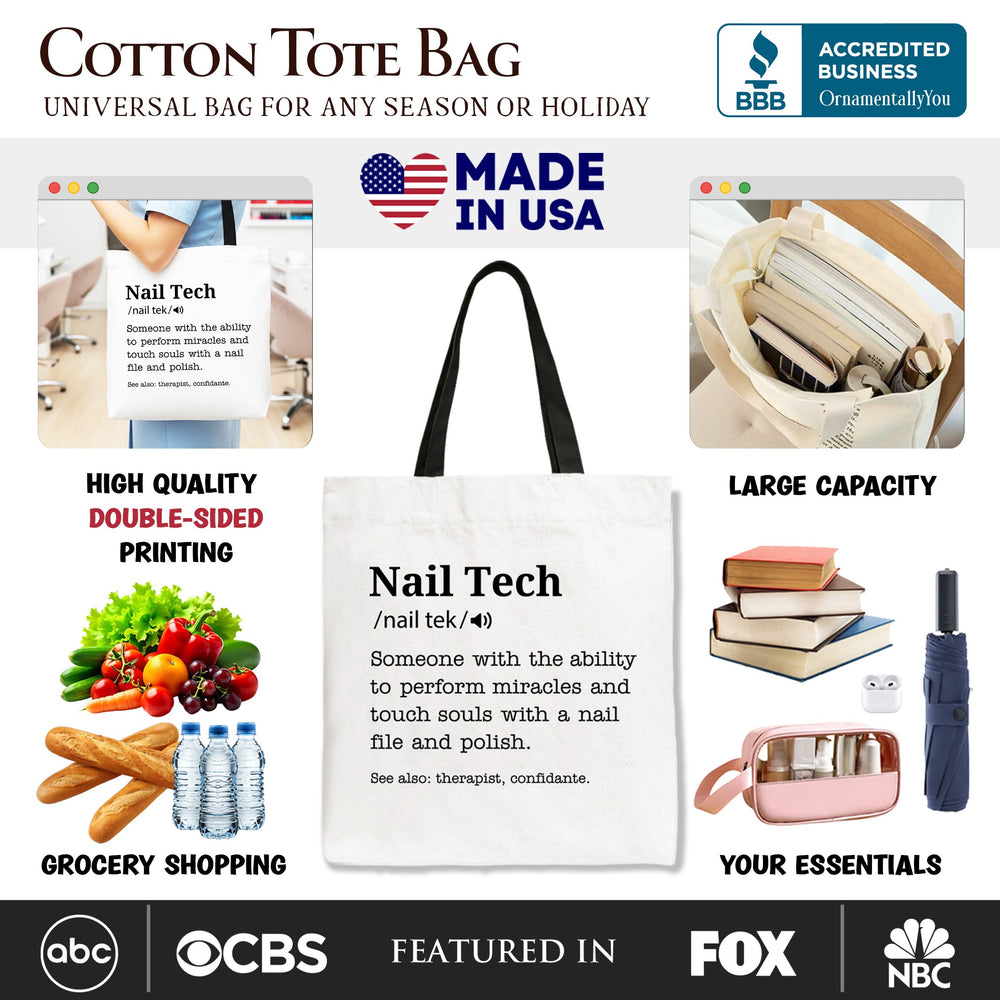 Nail Tech Definition Canvas Tote Bag, Funny Gift Shopper for Nail Hustler Tote Bag OrnamentallyYou 