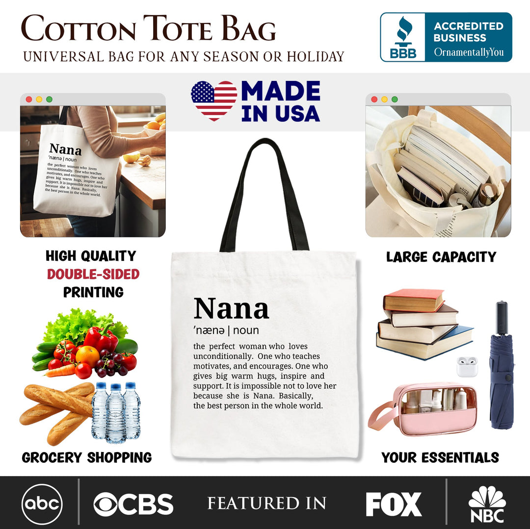 Nana Definition Canvas Tote Bag, Funny Grandmother Gift Shopper Tote Bag OrnamentallyYou 