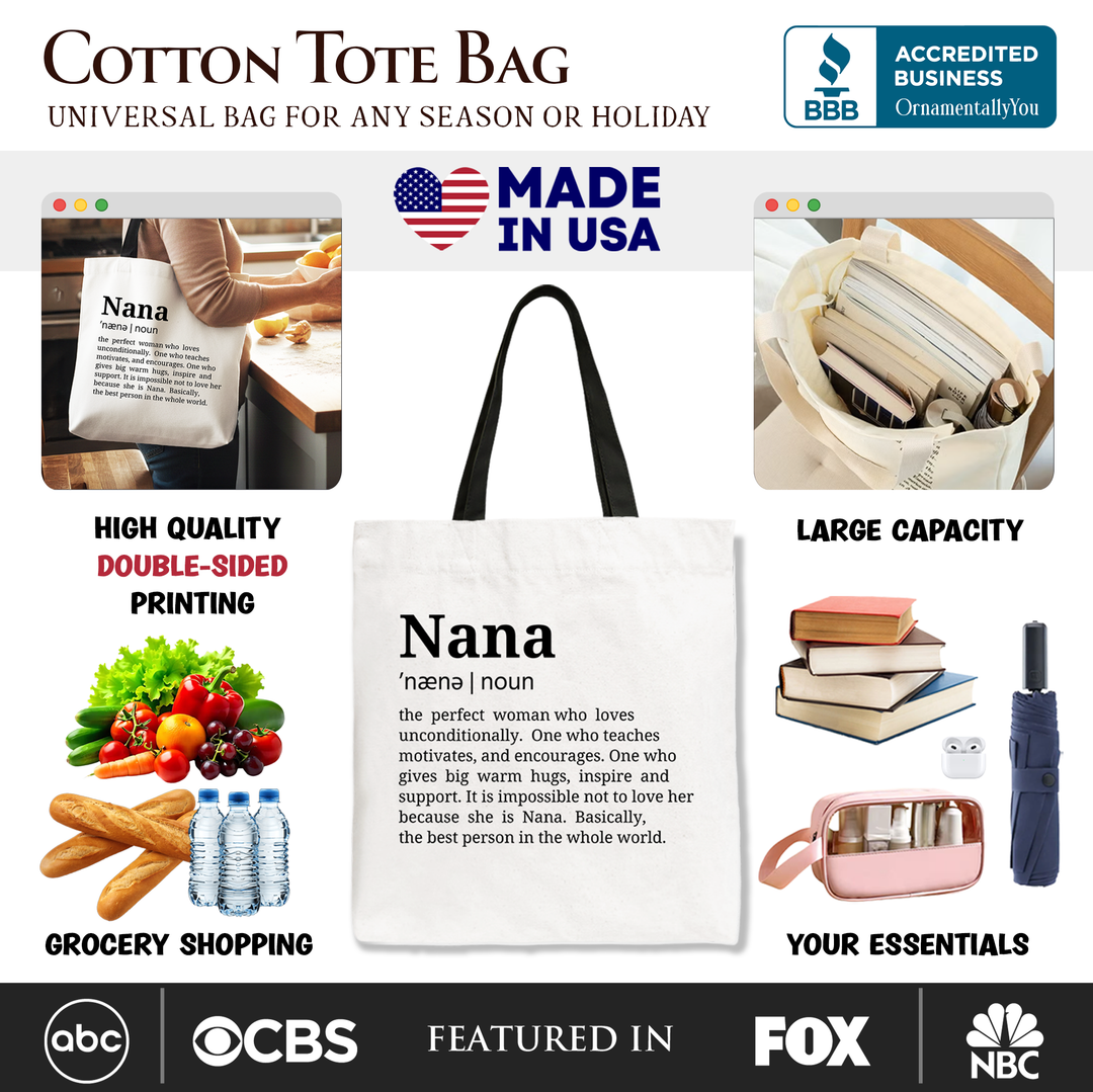 Nana Definition Canvas Tote Bag, Funny Grandmother Gift Shopper