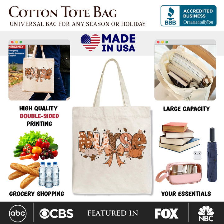 Nurse Coquette Autumn Tote Bag, Cozy Fall Pumpkins for Nurses Tote Bag OrnamentallyYou 