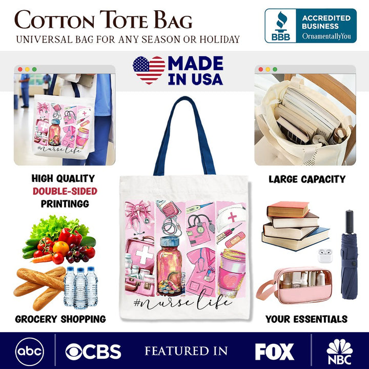 Nurse Life Canvas Tote Bag, Medical Essentials Gift Bag for Coquette Nurses Tote Bag OrnamentallyYou 