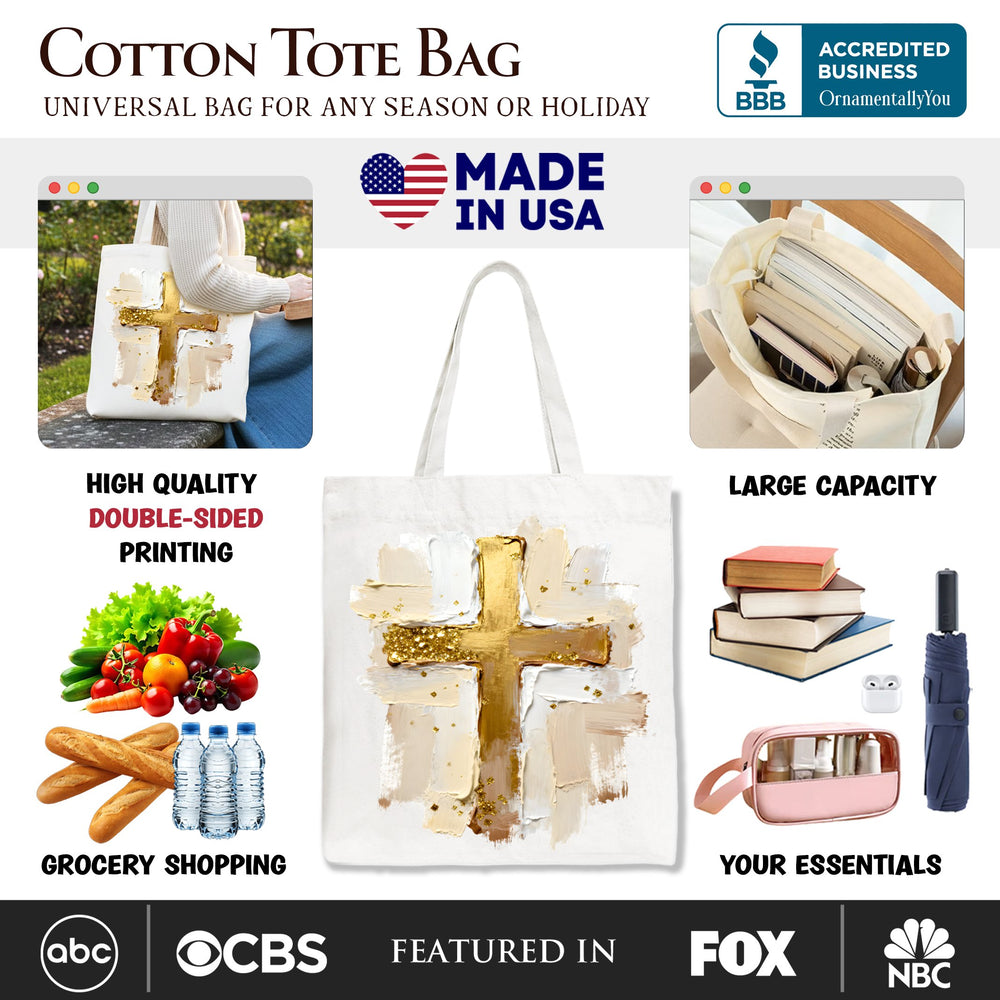 Oil Brushstroke Cross Canvas Tote Bag, Christian Faith Jesus Easter Gift Shopper Tote Bag OrnamentallyYou 