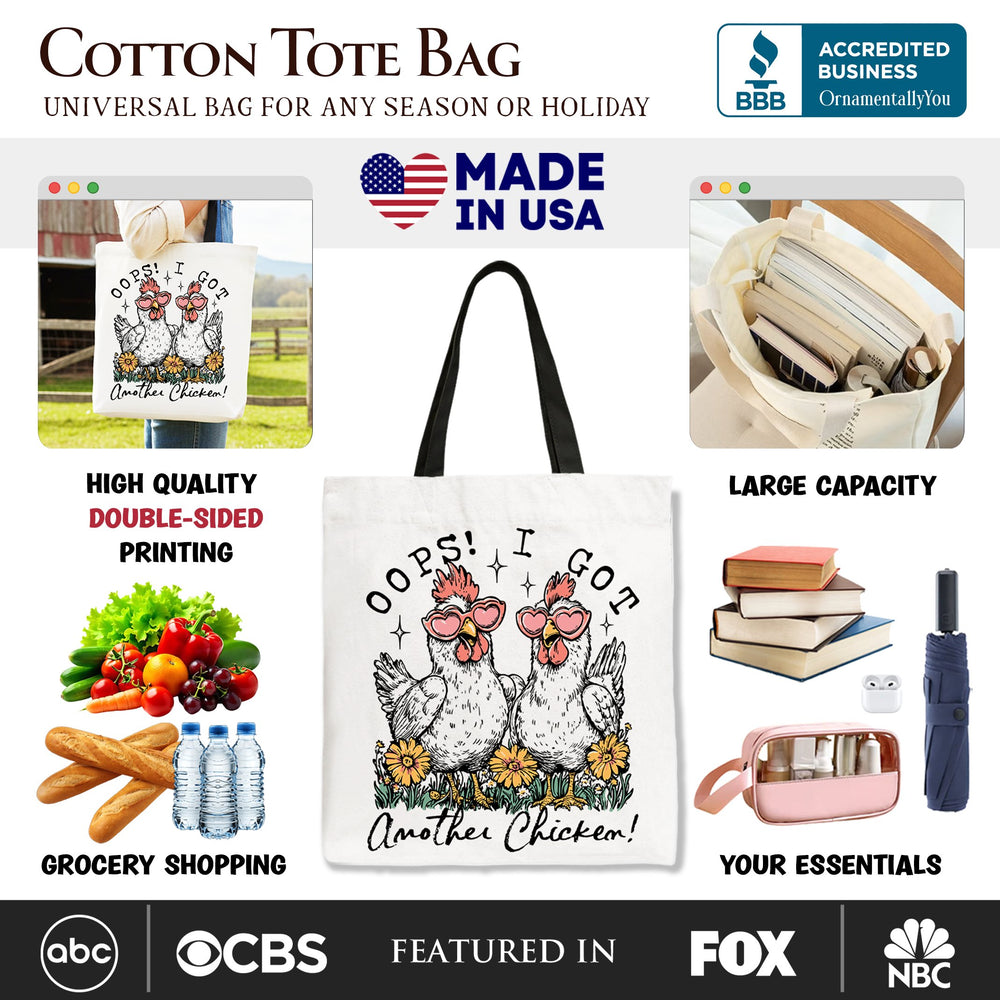 Oops I Got Another Chicken Canvas Tote Bag, Funny Farm Animal Gift Shopper Tote Bag OrnamentallyYou 