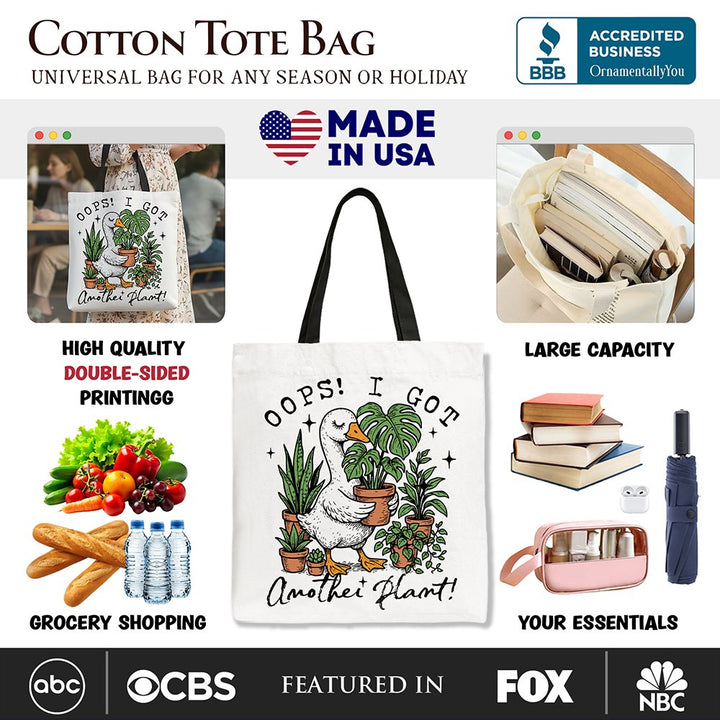 Oops I Got Another Plant Goose Canvas Tote Bag, Sarcastic Gardening Humor Gift Tote Bag OrnamentallyYou 