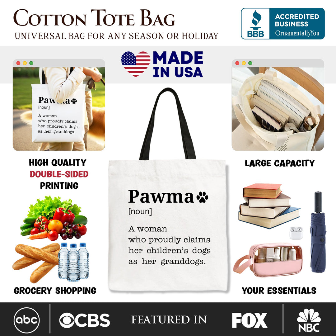Pawma Definition Canvas Tote Bag, Funny Dog Lovers Mom Gift Shopper Tote Bag OrnamentallyYou 