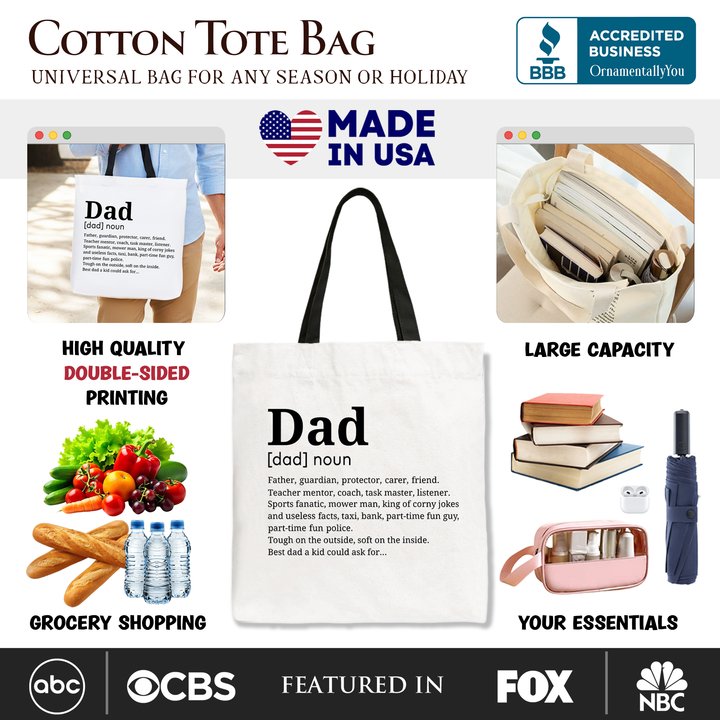Personalized Dad Definition Canvas Tote Bag, Funny Fathers Day Gift Shopper