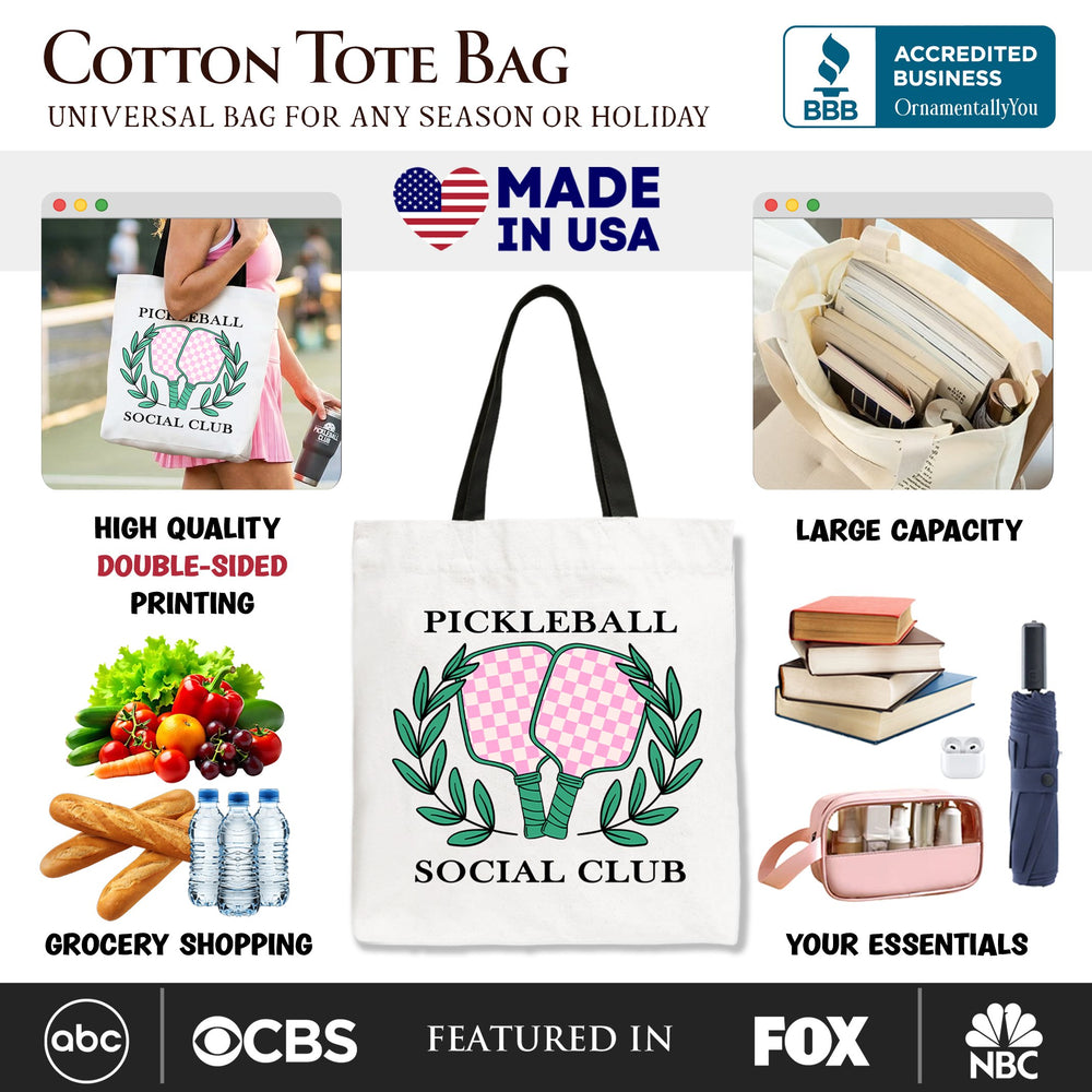 Pickleball Social Club Tote Bag, Cute Retro Girly Sporty Gift Shopper Tote Bag OrnamentallyYou 