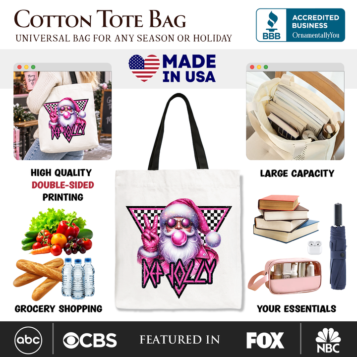 Pink Santa Blowing Bubblegum Tote Bag, Def Jolly Coquette Retro Christmas Gift Shopper
