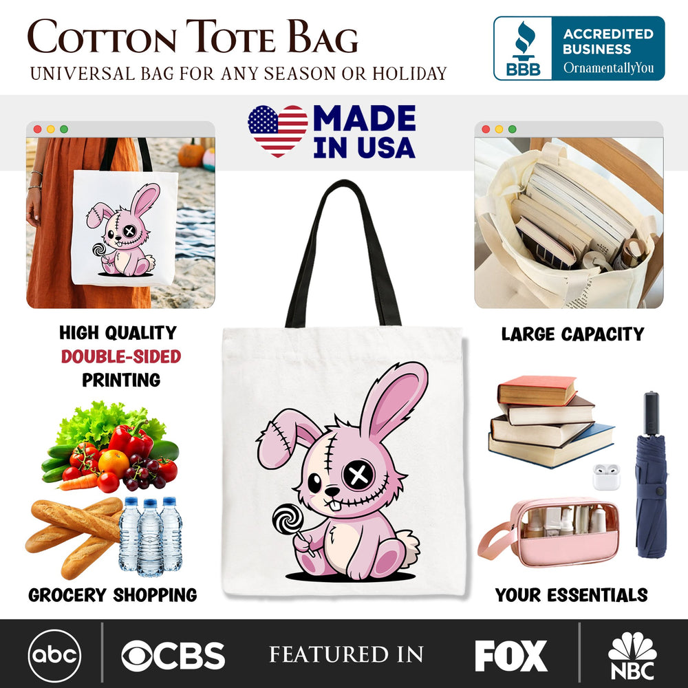 Pink Zombies Bunny Cute Tote Bag, Cute Gothic Halloween Gift Shopper Tote Bag OrnamentallyYou 