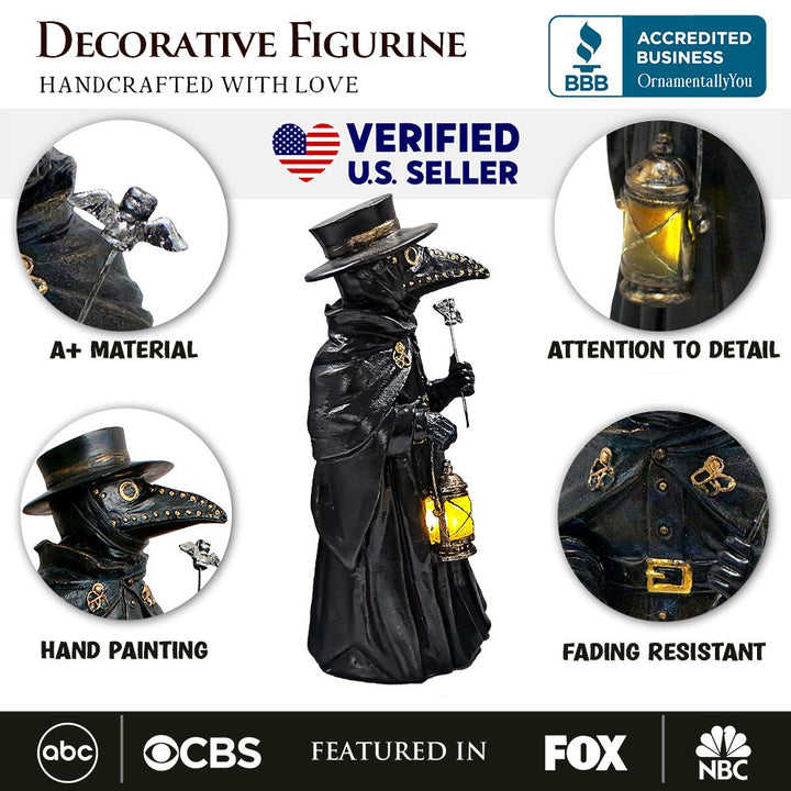 (Pre-Order) Plague Doctor Creepy Home Figurine, 8" LED Haunted Halloween House Statue Resin Statues OrnamentallyYou 