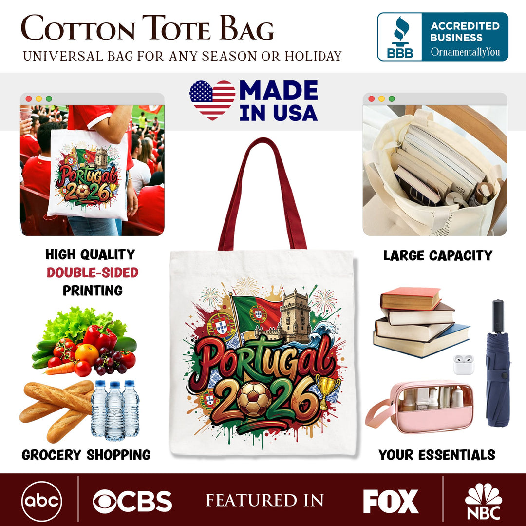 Portugal 2026 Soccer Cup Global Championship Tote Bag, Fans Football Gift Shopper Tote Bag OrnamentallyYou 