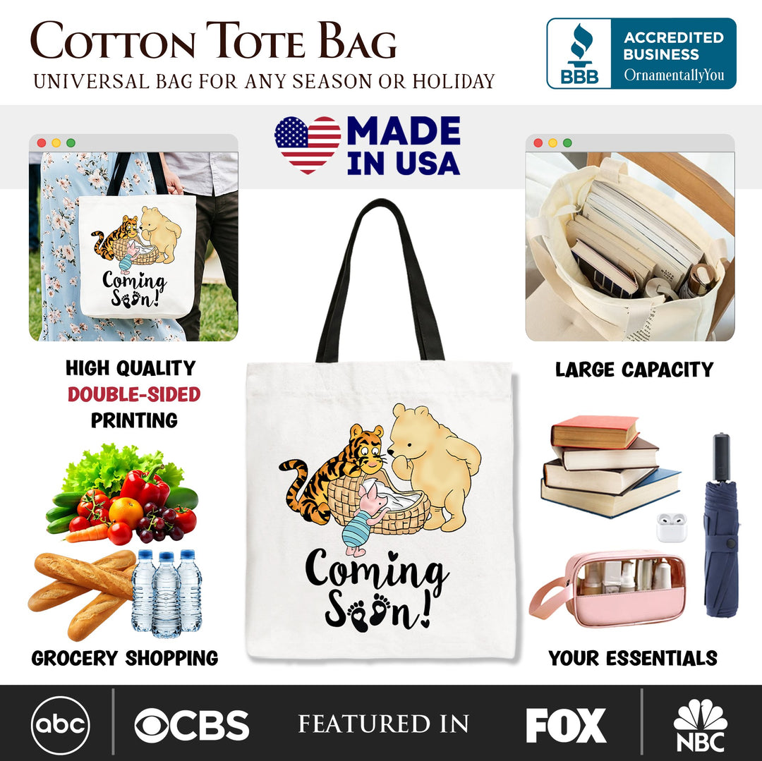 Pregnancy Announcement Winnie-the-Pooh Tote Bag 1926 A.A. Milne Baby Coming Soon Mom Gift Shopper Tote Bag OrnamentallyYou 