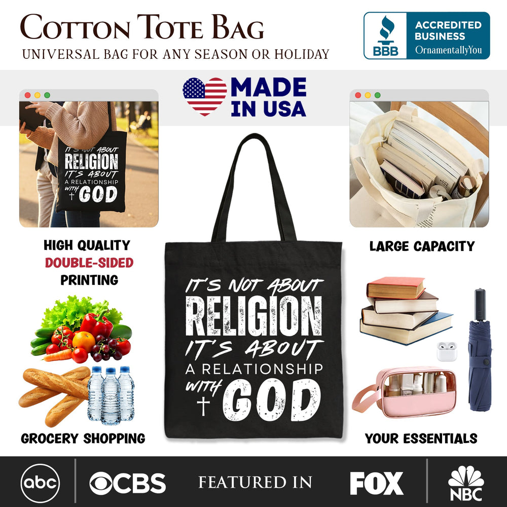 Relationship With God Tote Bag, Christian Statement Faith Gift Shopper Tote Bag OrnamentallyYou 