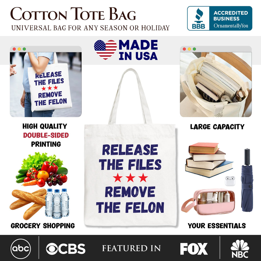 Release The Files Remove The Felon Protest Canvas Tote Bag, Political Accountability Activist Gift Shopper OrnamentallyYou 