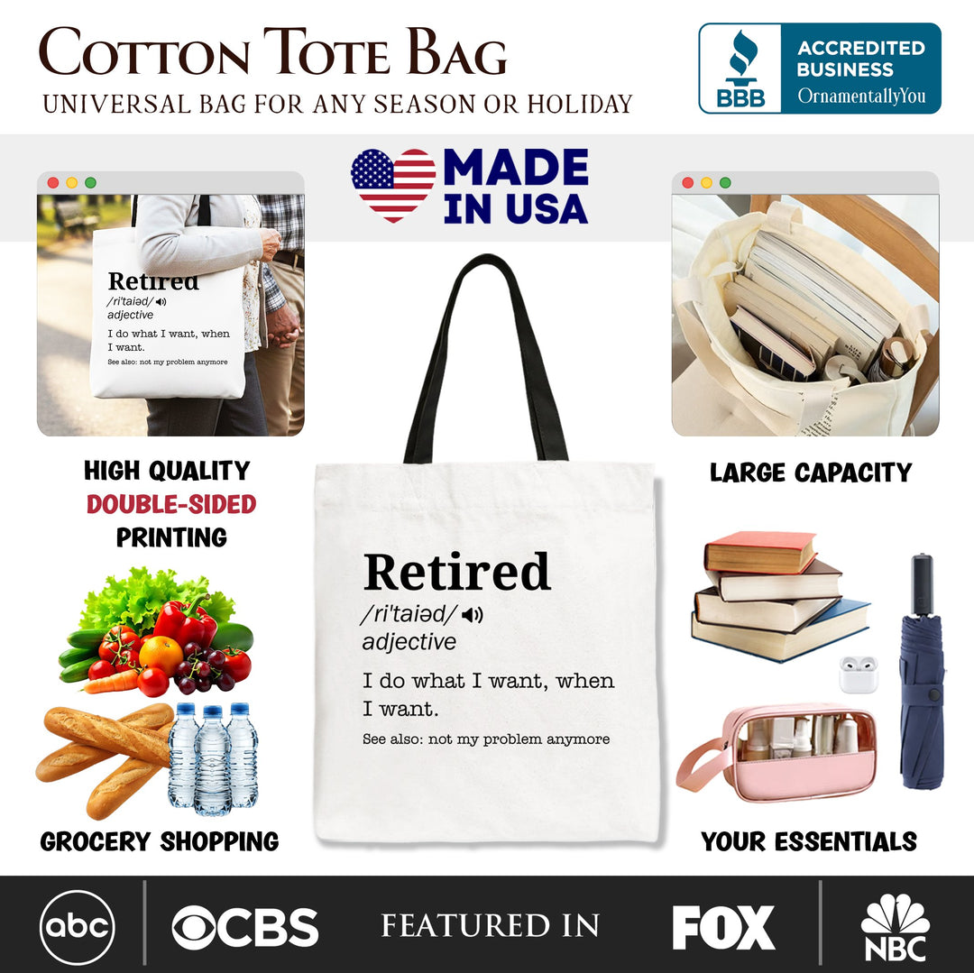 Retired Definition Canvas Tote Bag, Funny Retirement Gift Shopper for New Retirees and Unbothered Legends Tote Bag OrnamentallyYou 