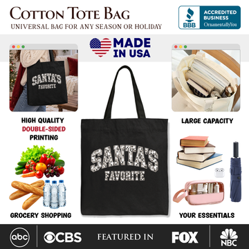Santa’s Favorite Faux Mirrored Christmas Tote Bag, Disco Sparkle Holiday Gift Shopper