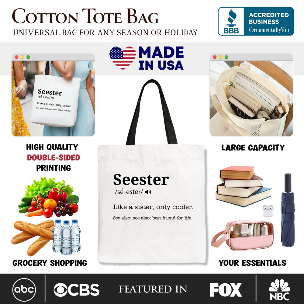 Seester Definition Canvas Tote Bag, Funny Gift Shopper for Cool and Close Sisters Tote Bag OrnamentallyYou 