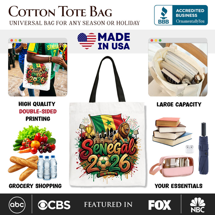 Senegal 2026 Soccer Cup Global Championship Tote Bag, Fans Football Gift Shopper Tote Bag OrnamentallyYou 