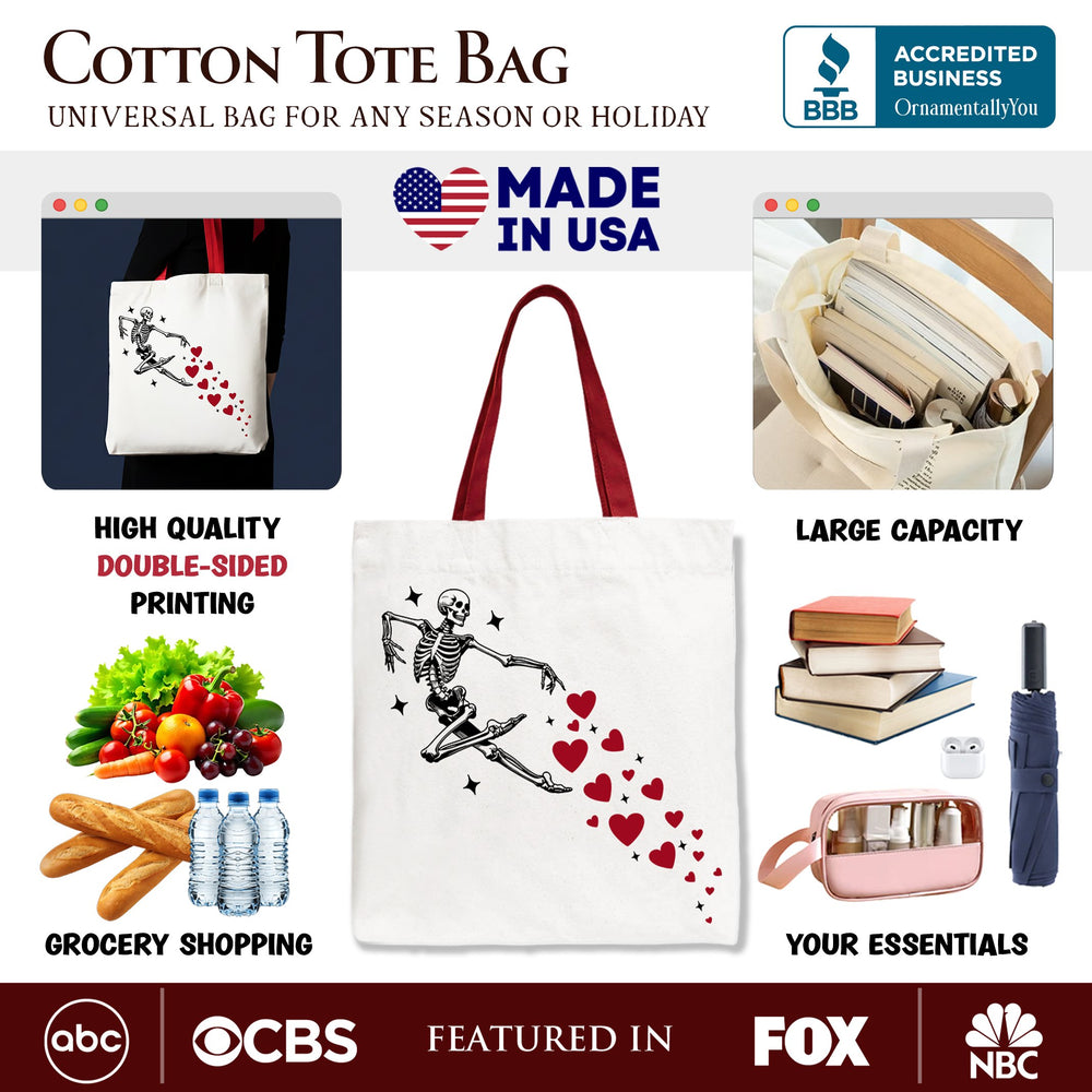 Skeleton Hearts Valentine Tote Bag, Playful Funny Gift Shopper Tote Bag OrnamentallyYou 