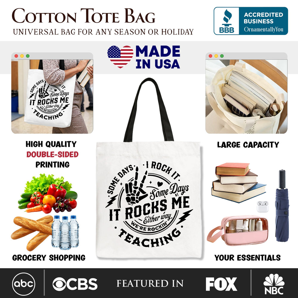 Some Days I Rock It Some Days It Rocks Me Tote Bag, Funny Gift Shopper for Fun Teachers Tote Bag OrnamentallyYou 