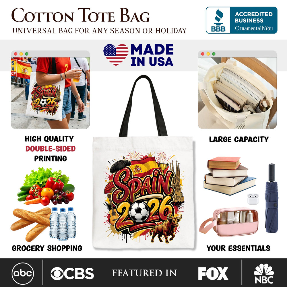 Spain 2026 Soccer Cup Global Championship Tote Bag, Fans Football Gift Shopper Tote Bag OrnamentallyYou 