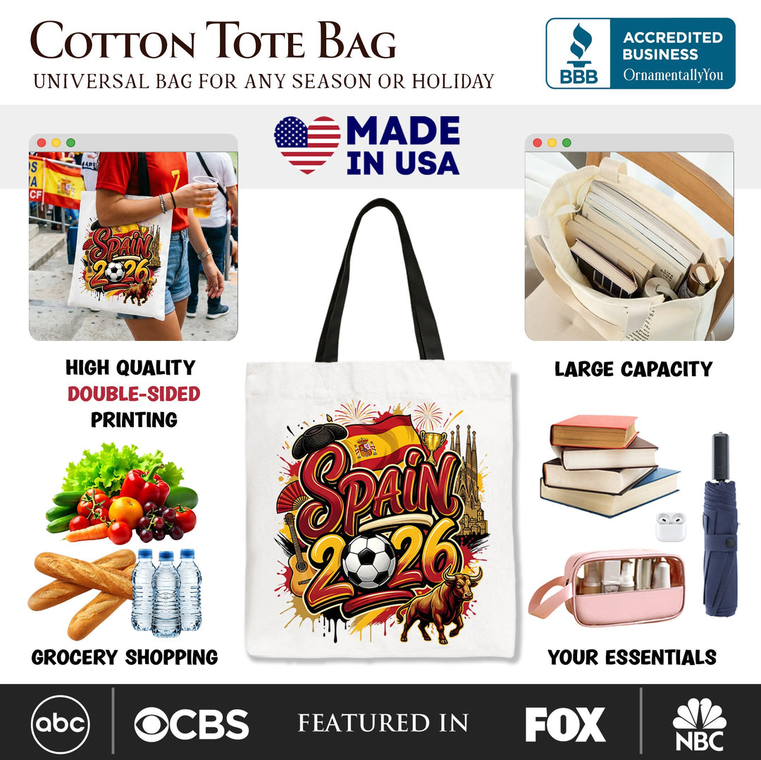 Spain 2026 Soccer Cup Global Championship Tote Bag, Fans Football Gift Shopper Tote Bag OrnamentallyYou 