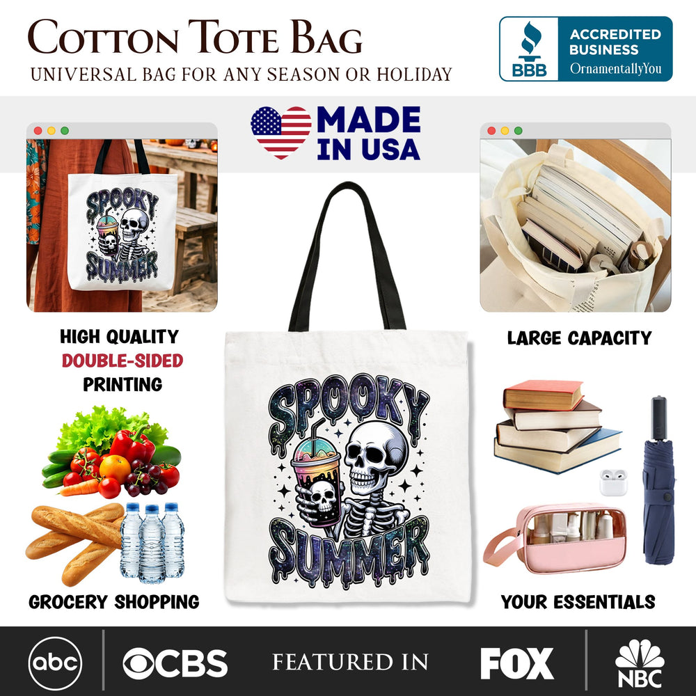 Spooky Summer Skeleton Tote Bag, Snarky Halloween Gift Shopper for Coffee and Horror Fanatics Tote Bag OrnamentallyYou 