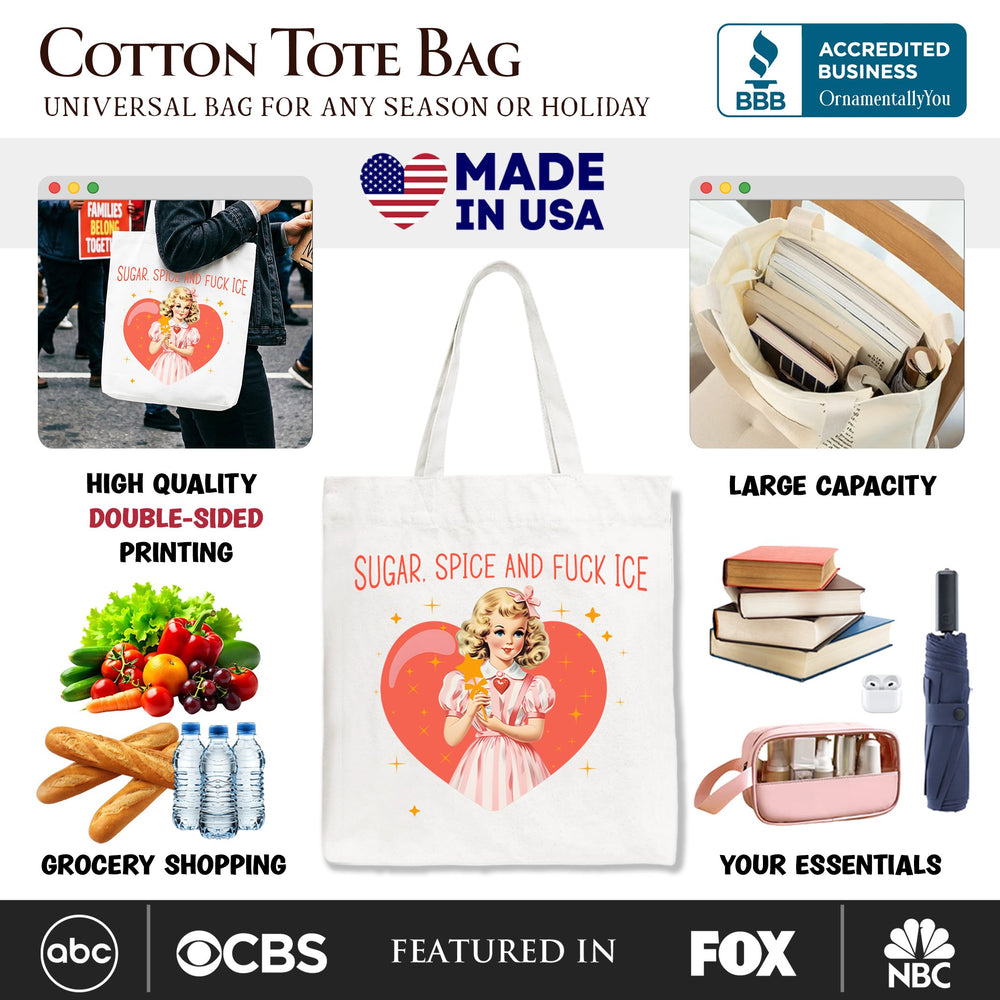 Sugar Spice and Fuck Ice Retro Protest Tote Bag, Vintage Social Justice Gift Shopper Tote Bag OrnamentallyYou 