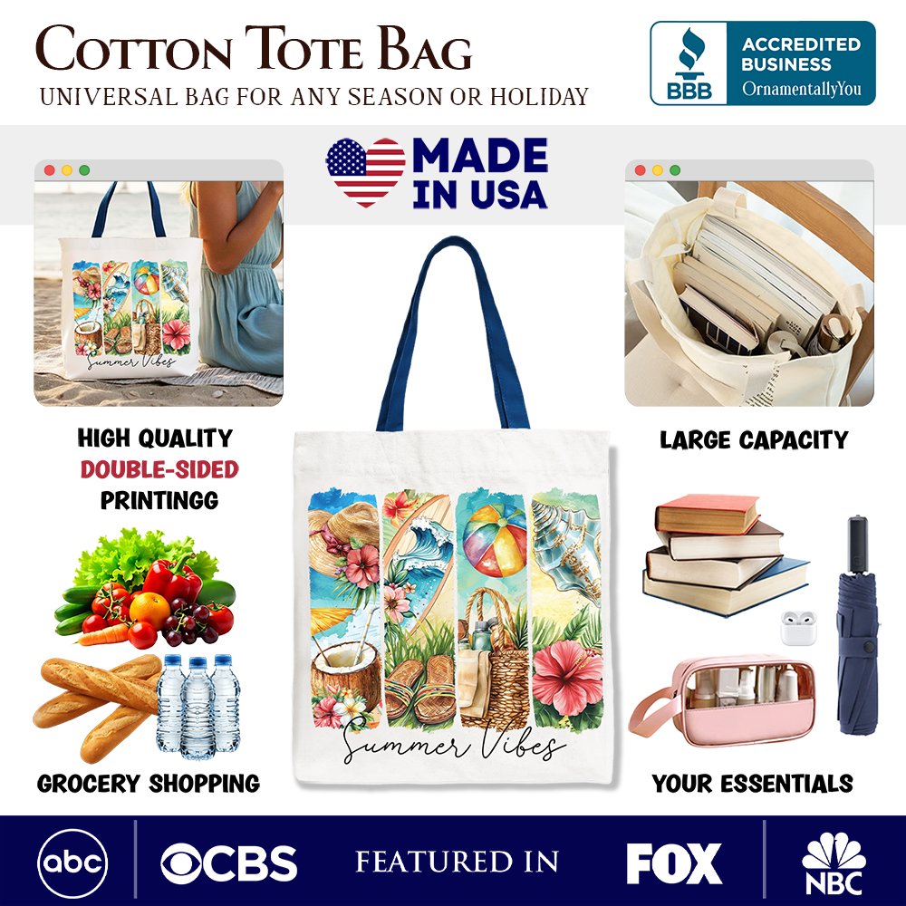 Summer Vibes Canvas Tote Bag, Beach Gift Shopper with Coconut and Flowers Tote Bag OrnamentallyYou 