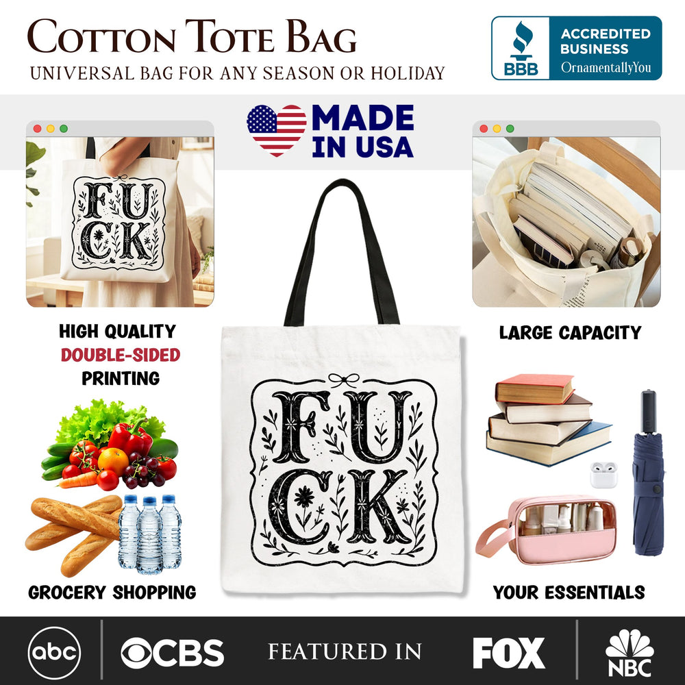 Sweary Wildflower Adult Humor Tote Bag, Western Boho Sassy Gift Shopper Tote Bag OrnamentallyYou 