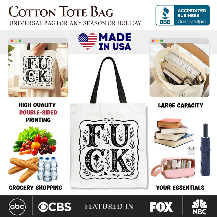 Sweary Wildflower Adult Humor Tote Bag, Western Boho Sassy Gift Shopper Tote Bag OrnamentallyYou 
