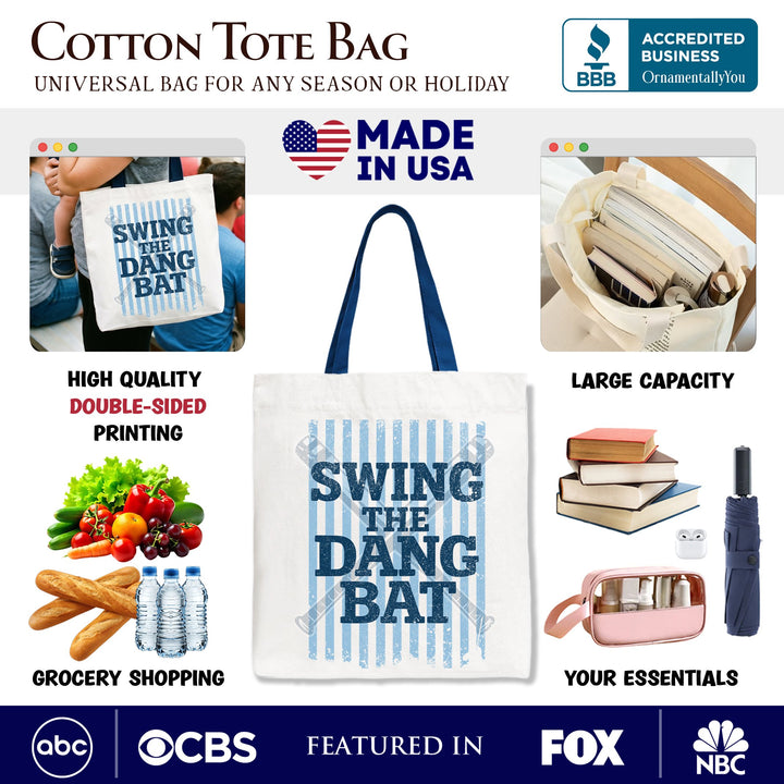 Swing The Dang Bat Softball Mama Tote Bag, Funny Sports Encouragement Gift Shopper Tote Bag OrnamentallyYou 