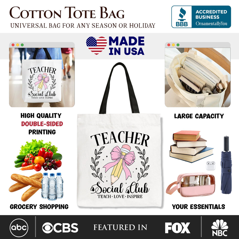 Teacher Social Club Tote Bag, Gift Shopper for Stylish Educators Tote Bag OrnamentallyYou 