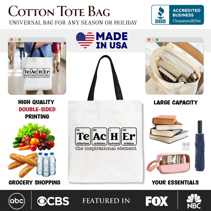 Teacher The Inspirational Element Tote Bag, Periodic Table Appreciation Gift Shopper Tote Bag OrnamentallyYou 