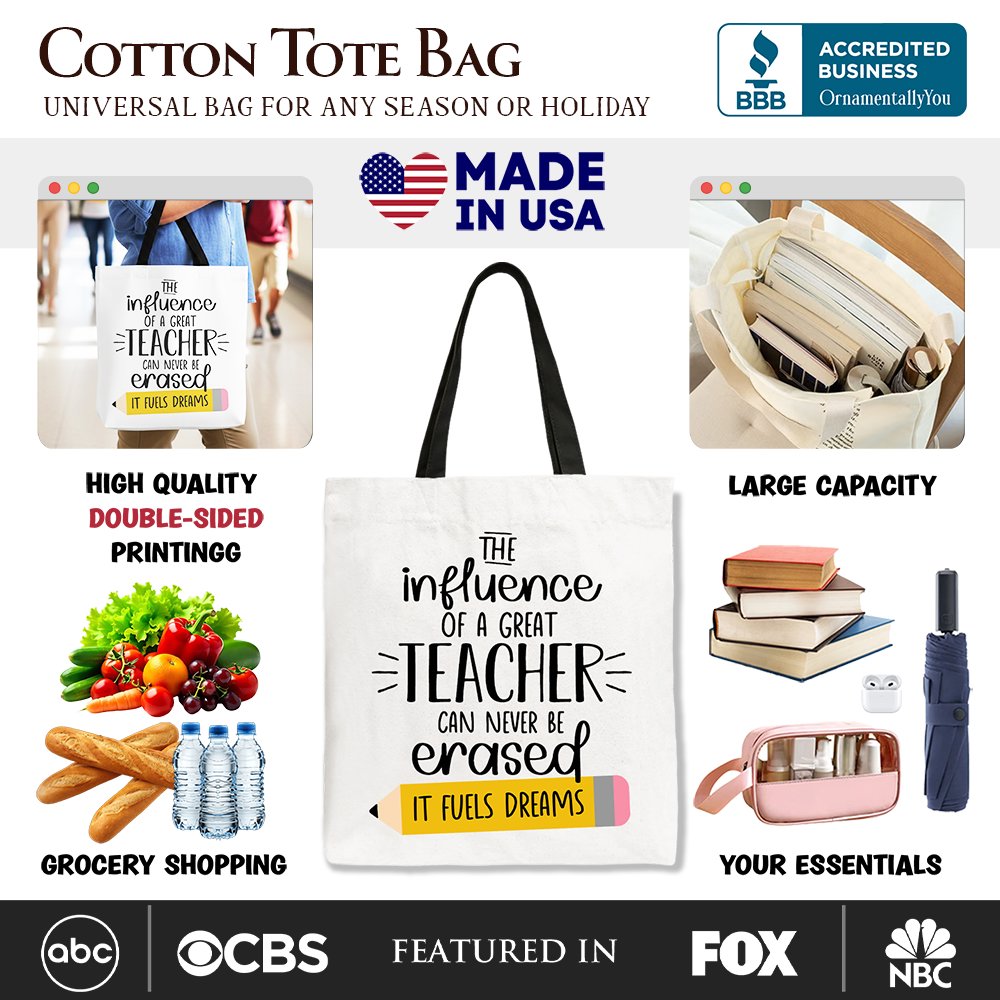 The Influence of a Great Teacher Canvas Tote Bag, Appreciation Gift Bag for Educators and Teacher Tote Bag OrnamentallyYou 