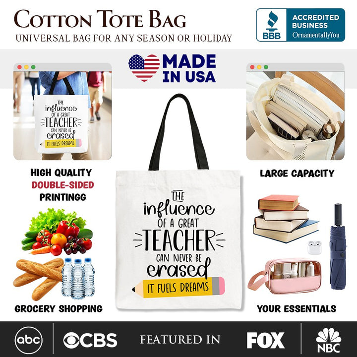 The Influence of a Great Teacher Canvas Tote Bag, Appreciation Gift Bag for Educators and Teacher Tote Bag OrnamentallyYou 