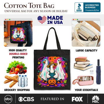 Trick or Treat Geese Tote Bag, Colorful Halloween Ghost Costume Gift Shopper