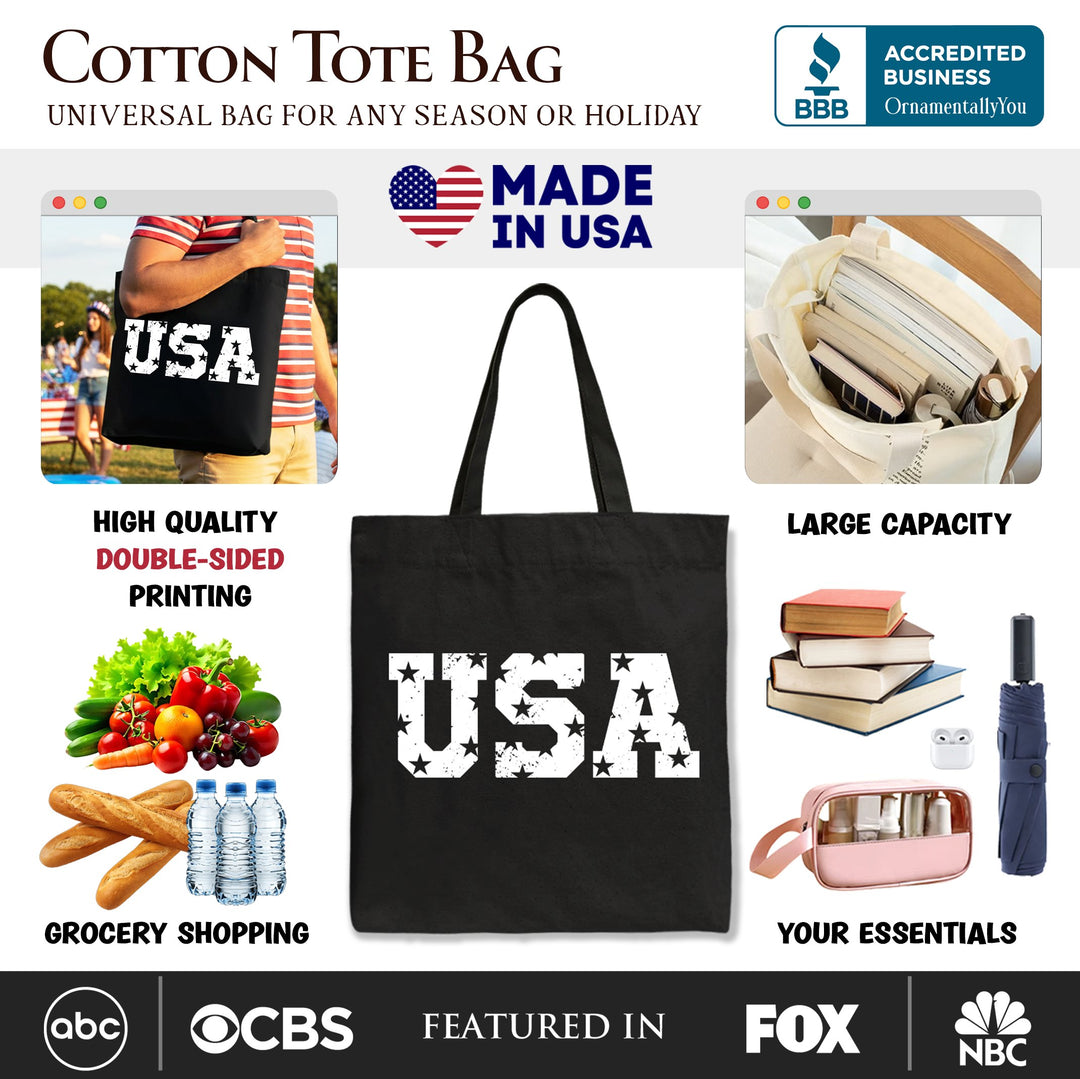 USA Block Letters Tote Bag, Vintage Patriotic Gift Shopper for Independence Day Tote Bag OrnamentallyYou 