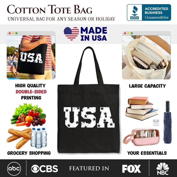 USA Block Letters Tote Bag, Vintage Patriotic Gift Shopper for Independence Day Tote Bag OrnamentallyYou 